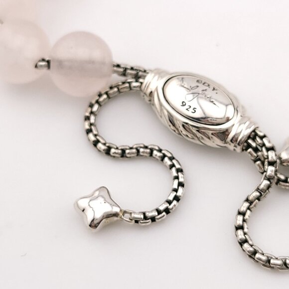 David Yurman Sterling Silver 8mm Rose Quartz Spiritual Bead Beaded Pull Bracelet - Picture 9 of 10